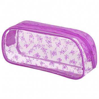 Пенал-косметичка BRAUBERG LUCENT на молнии, прозрачный, "Butterfly", 21х5х9 см