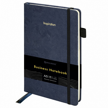 Блокнот А5 138x213 мм, BRAUBERG "Velvet", резинка, держатель, 80 л., клетка, синий