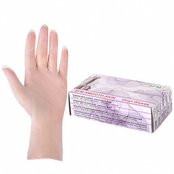 Перчатки виниловые смотровые 50 пар (100 штук), размер 9-10, XL (очень большой), прозрачные, SFM, Германия