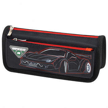Пенал мягкий ЮНЛАНДИЯ, 2 отделения, полиэстер, "Speed car", черный, 21х6х9 см