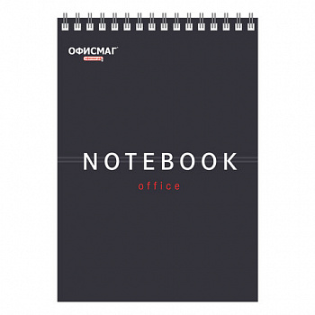 Блокнот А5 146х209 мм, 80 л., гребень, картон, жесткая подложка, клетка, ОФИСМАГ, темно-серый
