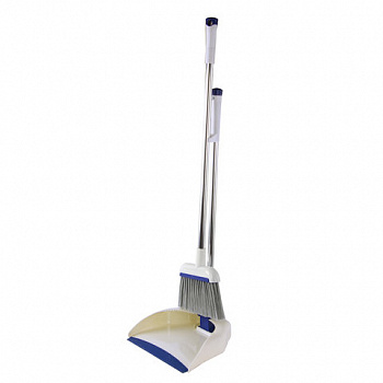 Совок для мусора + щетка, рукоятки 67 см, резиновая кромка, сбрасывание, сине-белый, LAIMA