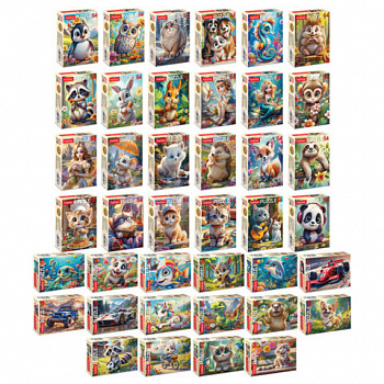 Пазл картонный 54 элемента "ОЧАРОВАТЕЛЬНЫЕ МОРДАШКИ", АССОРТИ, 40 видов, 175х130мм, HATBER