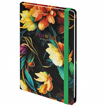 Блокнот с резинкой в клетку 96 л., А5 145х203 мм, твердая обложка с фольгой, BRAUBERG, "Bloom"