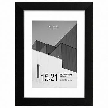 Рамка 15х21 см с паспарту 10х15 см небьющаяся, багет 20 мм, пластик, BRAUBERG "New Age", черная