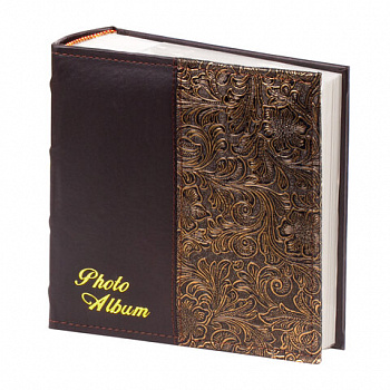 Фотоальбом BRAUBERG на 300 фото 10х15 см, под кожу, бумажные страницы, бокс, коричневый + золото