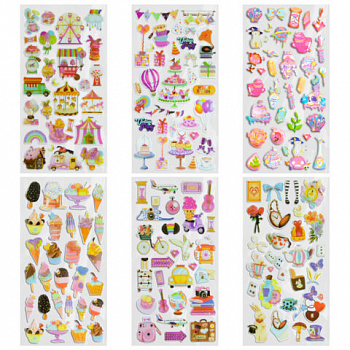 Наклейки гелевые "Акварельные мечты", 17,5х9 см, ассорти 6 видов, FUNSTER (ФАНСТЕР)