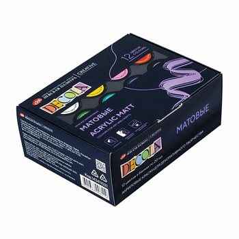 Краски акриловые матовые "Декола", 12 цветов по 20 мл, в банках, Невская Палитра