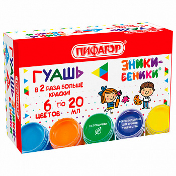 Гуашь ПИФАГОР "ЭНИКИ-БЕНИКИ NEW", 6 цветов по 20 мл