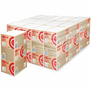 Полотенца бумажные 200 шт., FOCUS (Система H2) Premium, 2-слойные белые, КОМПЛЕКТ 12 пачек, 24х20 см, Z-сложение