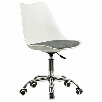 Кресло стул BRABIX "Eames MG-310 CH", хром, пластик белый, ткань серая