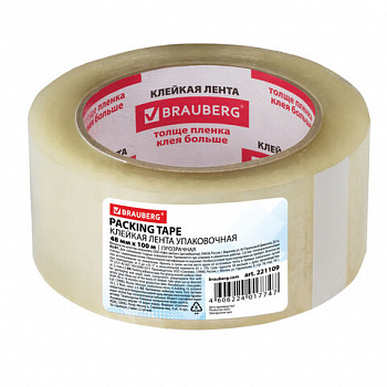 Клейкая лента упаковочная, 48 мм х 100 м, прозрачная, толщина 45 микрон, BRAUBERG