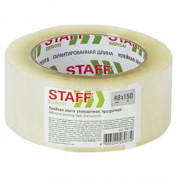 Клейкая лента 48 мм х 150 м упаковочная, прозрачная, толщина 40 микрон, STAFF EVERYDAY