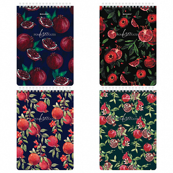 Блокнот А5 (146х206 мм), 60 л., гребень, картон, жесткая подложка, клетка, BRAUBERG, "Гранаты"