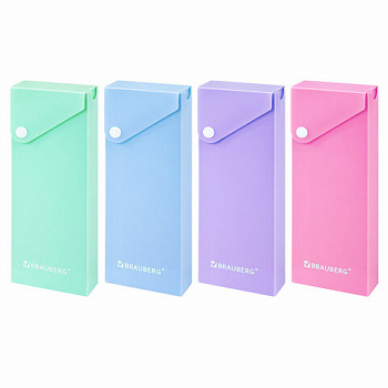 Пенал пластиковый BRAUBERG, 1 отделение, на кнопке, 20x7 см, ассорти, "Pastel"