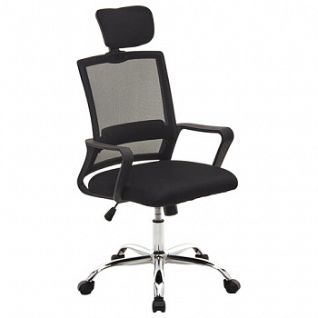 Кресло CROMEX Debut CH-697, ХРОМ, с подлокотниками, мех. качания, сетка, черное, ткань