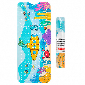 Коврик для ванны противоскользящий 100х40 см с рисунком "Батискаф", ПВХ, присоски, PRIMILA (ПРИМИЛА)