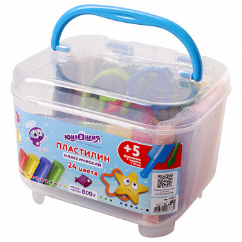 Пластилин в боксе ЮНЛАНДИЯ "ПОДВОДНЫЙ МИР", 24 цвета, 800 г, скалка, стек, 5 формочек