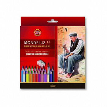 Карандаши цветные акварельные художественные KOH-I-NOOR "Mondeluz", 36цв., кисть, точилка, европодвес 3712/36, 3712036003KZ