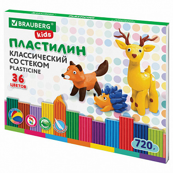 Пластилин классический BRAUBERG KIDS, 36 цветов, 720 г, стек, ВЫСШЕЕ КАЧЕСТВО