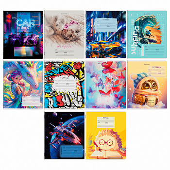 Тетрадь 12 л. BRAUBERG клетка, обложка картон, МИКС-2