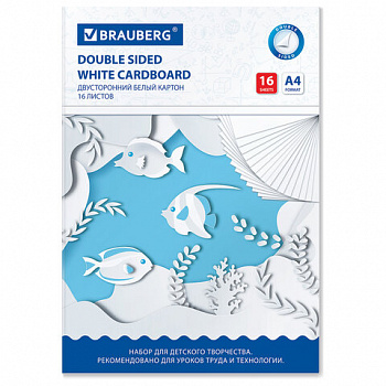 Картон белый А4 МЕЛОВАННЫЙ (белый оборот), 16 листов, в папке, BRAUBERG, 200х290 мм