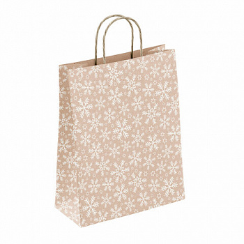 Крафт пакет бумажный "Снежинка" 22х12х25 см, с кручеными ручками, плотность 80 г/м2
