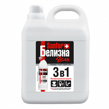 Средство для отбеливания и чистки тканей 5 л, SANFOR "Белизна 3 в 1", гель