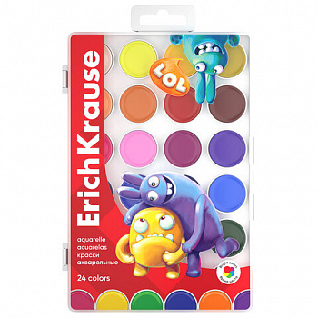 Краски акварельные ERICH KRAUSE "Jolly Friends", 24 цвета, пластиковый пенал, европодвес