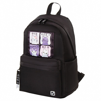 Рюкзак BRAUBERG FASHION CITY, универсальный, "Anime Cats", черный, 44х31х16 см