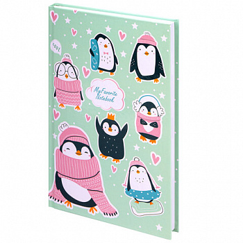 Блокнот А5 (134х206 мм), 80 л., твёрдый, клетка, BRAUBERG KIDS, "Пингвинчики"