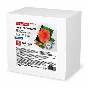 Фотобумага матовая, 10х15 см, 230 г/м2, односторонняя, 500 листов, BRAUBERG ORIGINAL