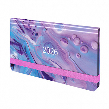 Еженедельник датированный 2026 с резинкой 171х93 мм, BRAUBERG, твердый, УФ-ЛАК, 64 л., "Мрамор"