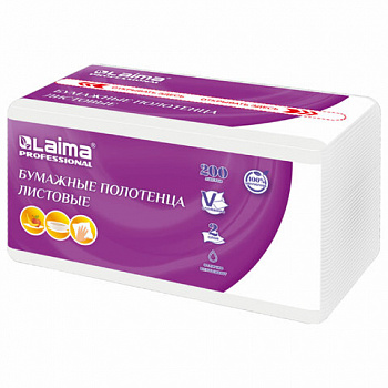 Полотенца бумажные (1 пачка 200 листов) LAIMA (H3) PREMIUM UNIT PACK, 2-слойные, 22х22 см, V-сложение, 115499