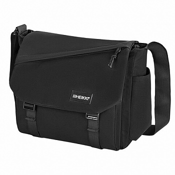 Сумка на плечо большая HEIKKI STREAM (ХЕЙКИ) два отделения, боковые карманы, А4, черная, 26х32х11 см