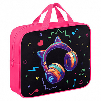 Папка на молнии с ручками BRAUBERG А4, 1 отделение, полиэстер, 80 мм, "Headphones"