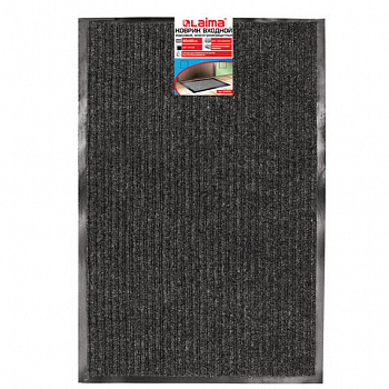 Коврик входной ворсовый влаго-грязезащитный 40х60 см, толщина 7 мм, ребристый, черный, LAIMA