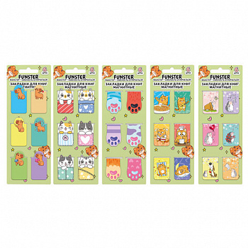 Закладки для книг МАГНИТНЫЕ, "АССОРТИ 5 ДИЗАЙНОВ ЗВЕРЯТА", 6 штук, 35x25 мм, FUNSTER (ФАНСТЕР)
