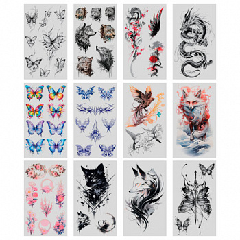 Наклейки-тату переводные "Цветные", 20,5х10 см, ассорти 12 видов, FUNSTER (ФАНСТЕР)