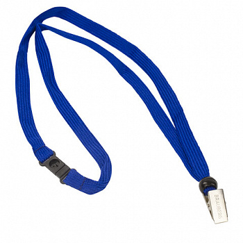 Лента для бейджей, 45 см, с безопасным сцеплением, с клипом, СИНЯЯ, BRAUBERG