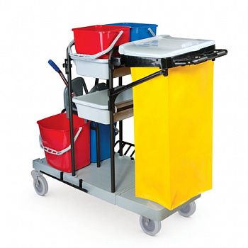 Тележка уборочная BRABIX, ведра 2х20 л, 2х11 л, механический отжим, держатель для мешка, мешок, 2 поддона