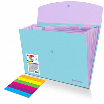 Папка-органайзер конверт на кнопке 6 отделений, BRAUBERG "Extra", A4, голубая с лиловым