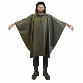 Дождевик-пончо хаки на кнопках многоразовый с ПВХ покрытием и мешком для хранения ГРАНДМАСТЕР