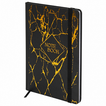 Блокнот с резинкой в клетку 96 л., А5 145х203 мм, твердая обложка с фольгой, BRAUBERG, "Marble"