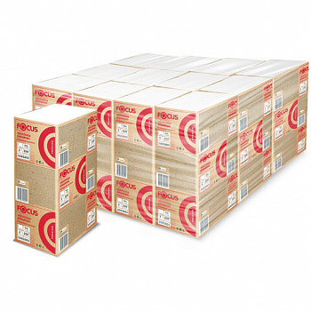 Полотенца бумажные 200 шт., FOCUS (Система H2) Premium, 2-слойные белые, КОМПЛЕКТ 20 пачек, 24х21,5 см, Z-сложение