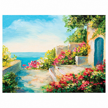 Картина стразами (алмазная мозаика) 30х40 см, ОСТРОВ СОКРОВИЩ "Домик у моря", без подрамника