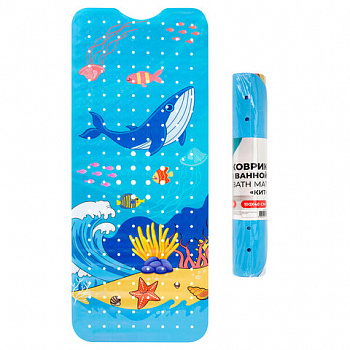 Коврик для ванны противоскользящий 100х40 см, с печатью "Кит", ПВХ, присоски, PRIMILA (ПРИМИЛА)