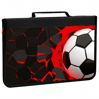 Папка на молнии BRAUBERG А4 с ручкой, с органайзером, 1 отделение, "Black football"