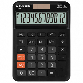 Калькулятор настольный BRAUBERG DC-118-BK (175х126 мм), 12 разрядов, двойное питание, черный