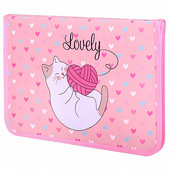 Папка для труда на молнии ЮНЛАНДИЯ А4, 1 отделение, откидная планка, органайзер, "Fluffy cat"